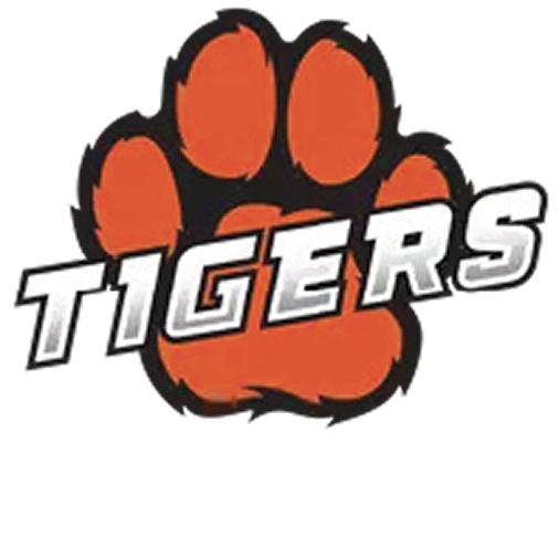 Tigers mascot logo with orange paw print