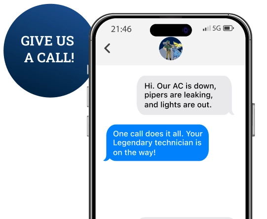 Mobile phone mockup showing customer text conversation