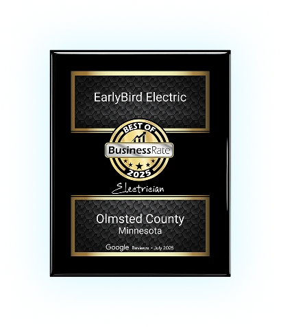 Early Bird Electric award plaque for Olmsted County Consumers’ Choice Award
